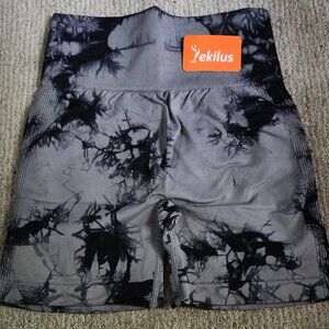 YEKILUS Women's Tie-Dye High Waist Seamless Gym Yoga Shorts - Gray